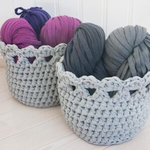 light grey crochet baskets