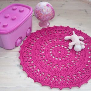 Dark pink crochet doily rug