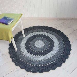 Grey striped crochet doily rug