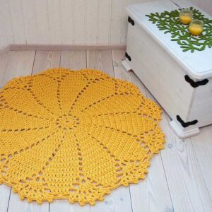 Yellow crochet doily rug