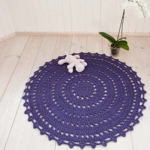 Purple round crochet doily rug