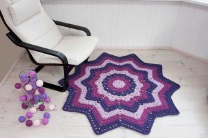 Purple striped crochet doily rug