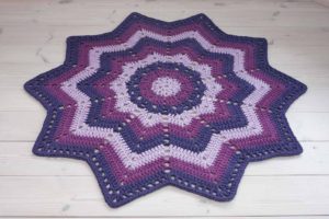 Purple striped crochet doily rug