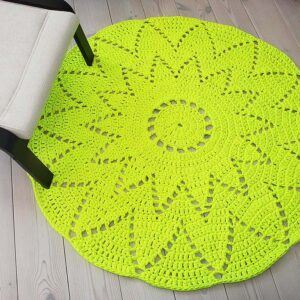 neon yellow crochet doily rug