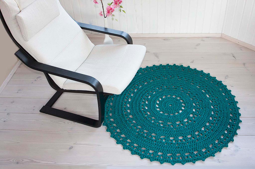Green crochet doily rug