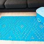 blue rectangular crochet doily rug