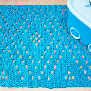 blue rectangular crochet doily rug