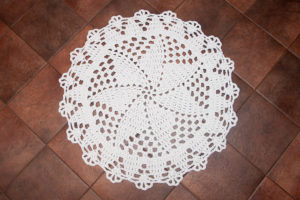 White crochet lace doily rug