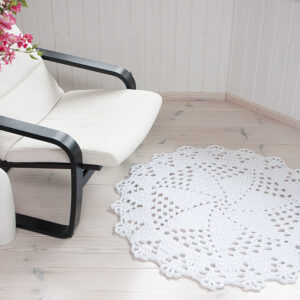 White crochet lace doily rug