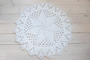 White crochet lace doily rug