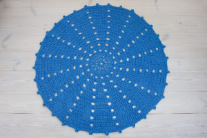 blue crochet round doily rug