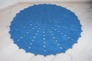 blue crochet round doily rug