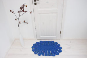 blue oval crochet rug