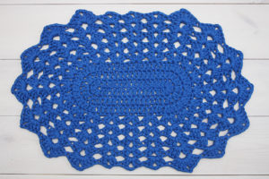 blue oval crochet rug