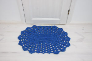 blue oval crochet rug