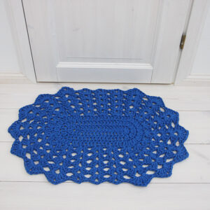 blue oval crochet rug