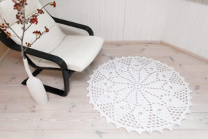 white crochet lace rug