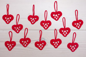 Crocheted red hearts