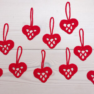 Crocheted red hearts