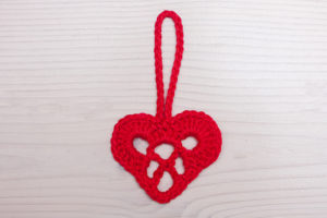 Crocheted red hearts
