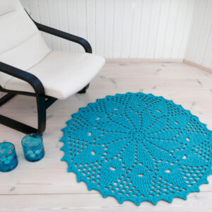 Turquoise blue crochet doily rug