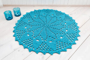 Turquoise blue crochet doily rug