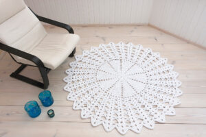 pure white crochet lace rug