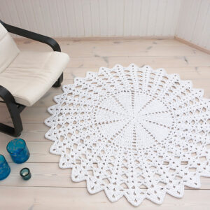 pure white crochet lace rug