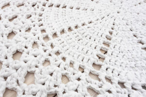 pure white crochet lace rug