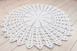 pure white crochet lace rug