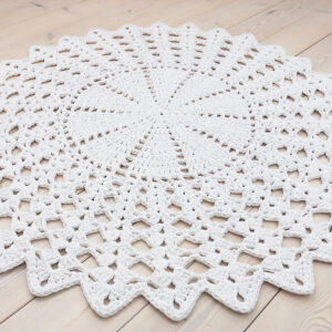 pure white crochet lace rug