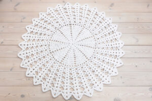 pure white crochet lace rug