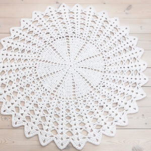 pure white crochet lace rug