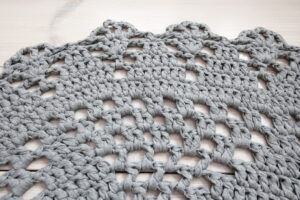 Light grey crochet doily rug