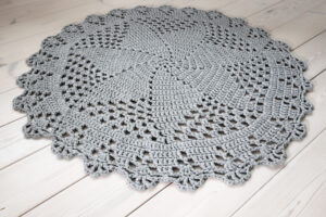 Light grey crochet doily rug