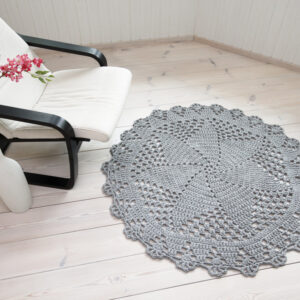 Light grey crochet doily rug