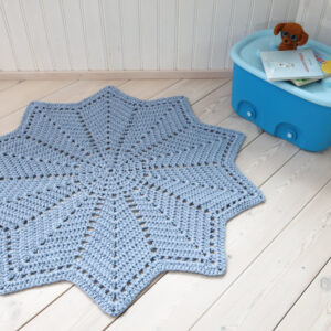 light blue star shaped crochet doily rug